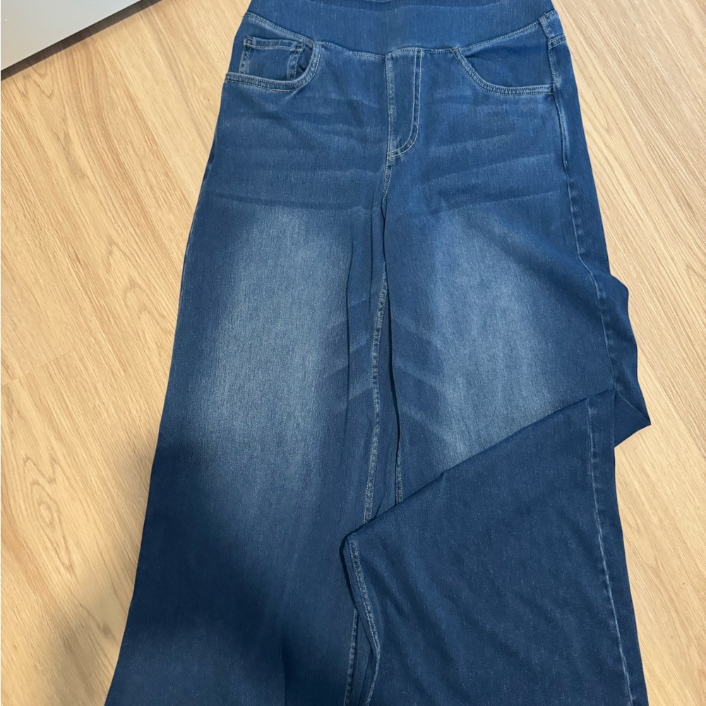HALARA Flex High Waisted Pockets Dark Wide Leg Washed Casual Jeans